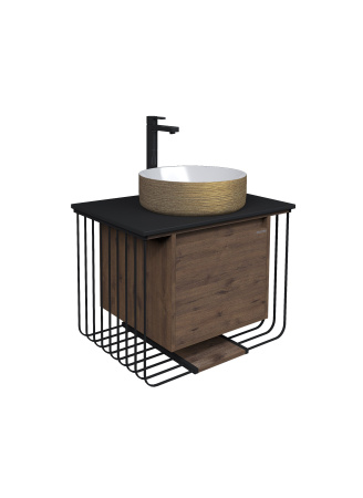 Тумба под раковину в ванной подвесная Grossman ВИНТАЖ-70 см, веллингтон/металл черный